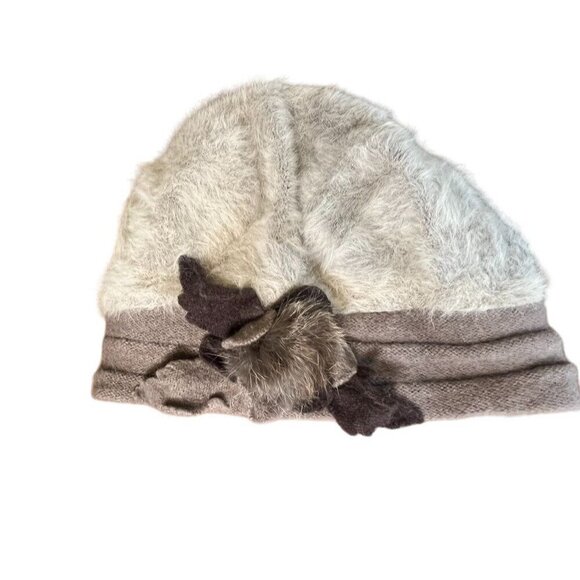 Angora Hat Women Gray Fur Neutral Retro 70s Costume Winter Wool Classic Capsule - Picture 1 of 12
